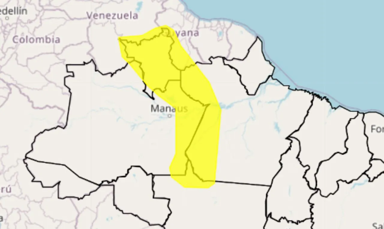 o mapa mostra as &aacute;reas em alerta para chuva intensa